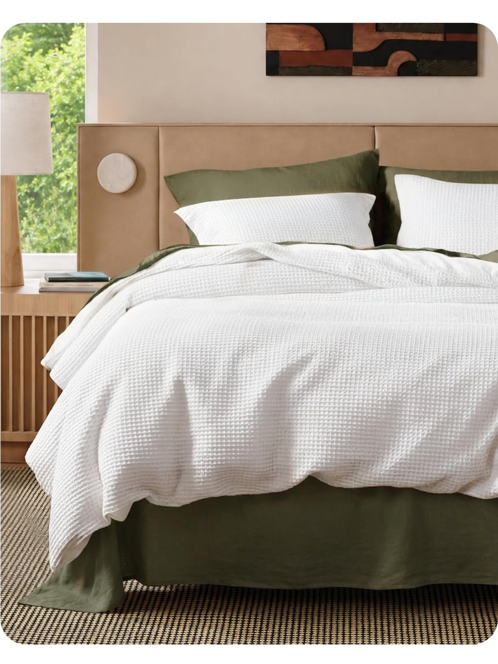 NEW Bedsure Oversized King Duvet Cover Set. 100% Cotton Waffle Weave Coconut Wht